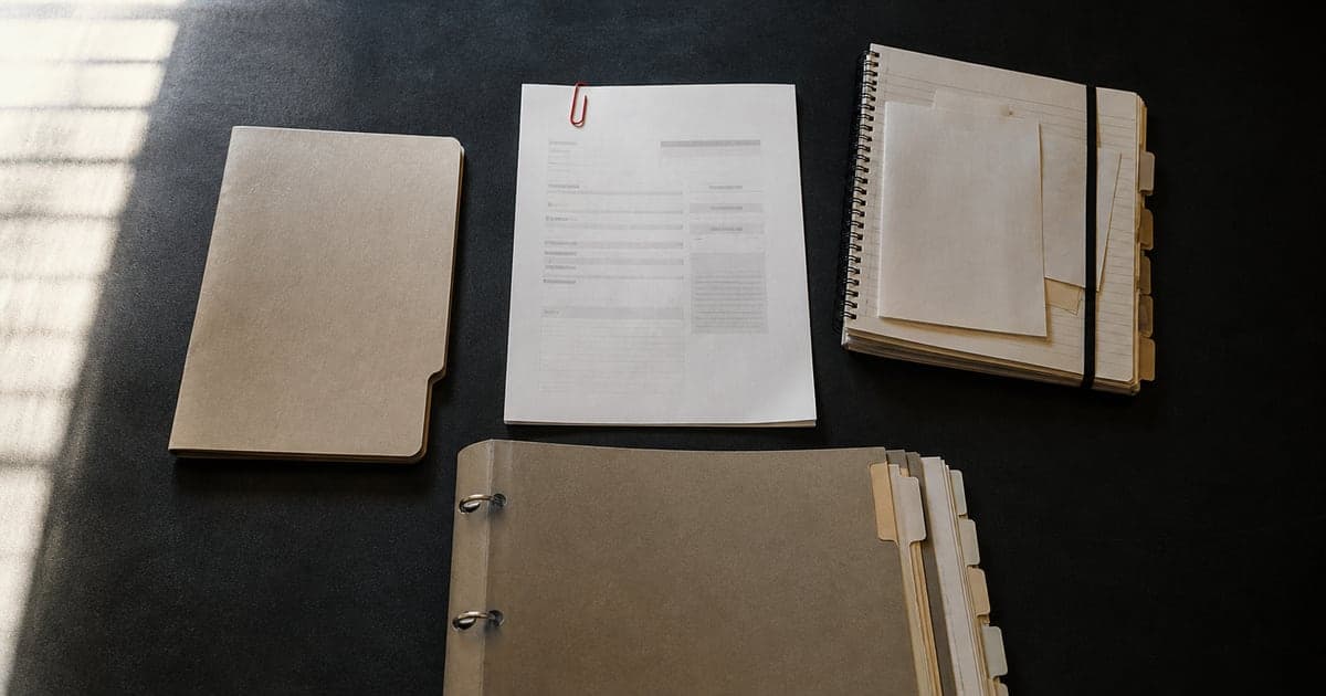 Three differently organized project folders beside one written marketing brief